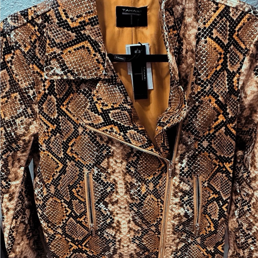 Tahari Women's Leather Snake Print Jacket - Brown and Tan